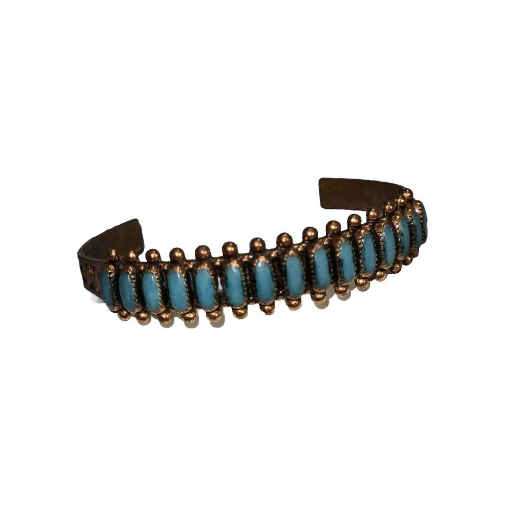 Copper Turquoise Cuff Bracelet WM Signed Vintage Handmade